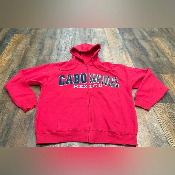 Cabo San Lucas Adult Zip Up Hoodie, Size Large, Red Blue - Picture 2 of 7